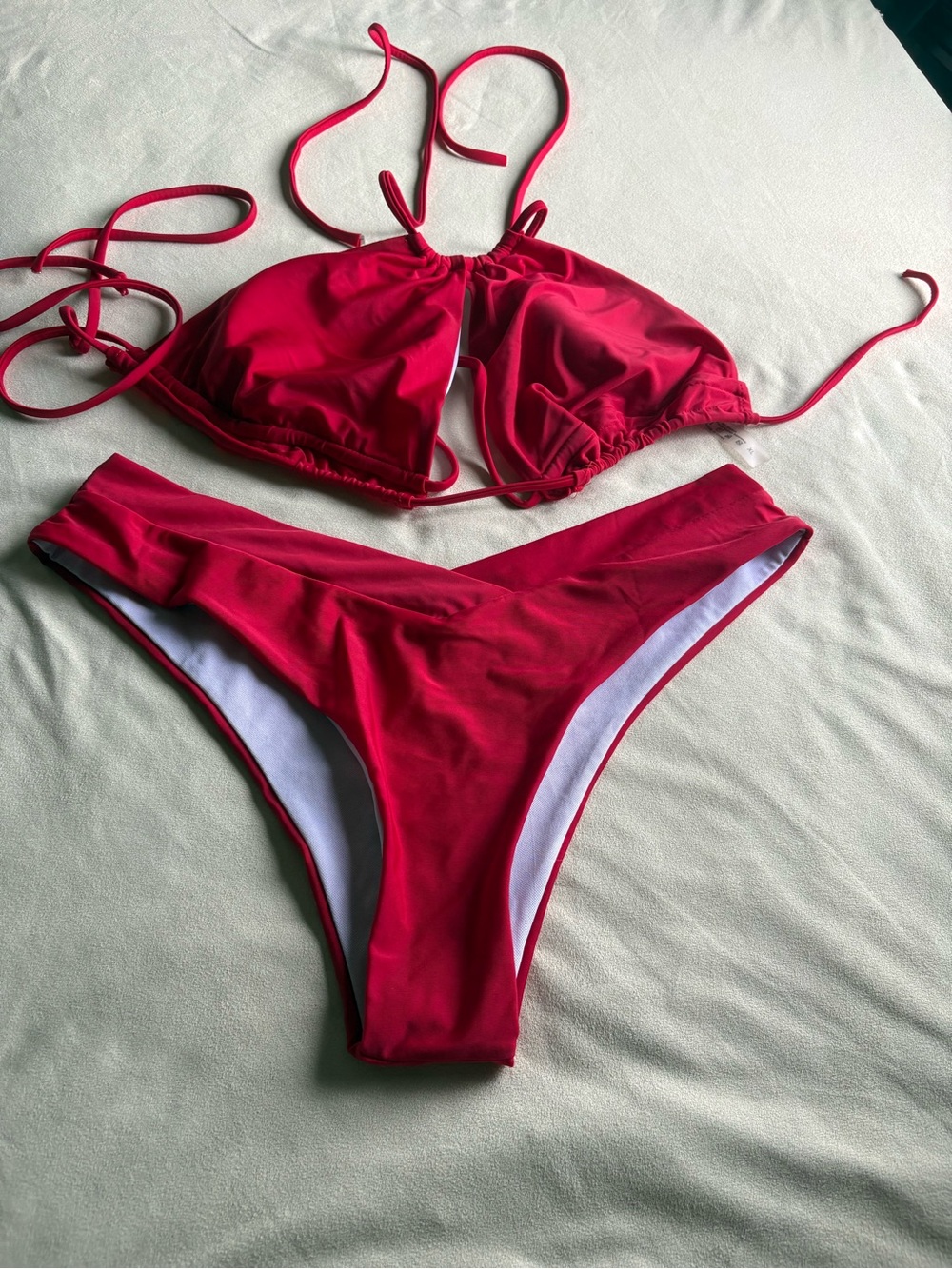 Red String Triangle Bikini Set